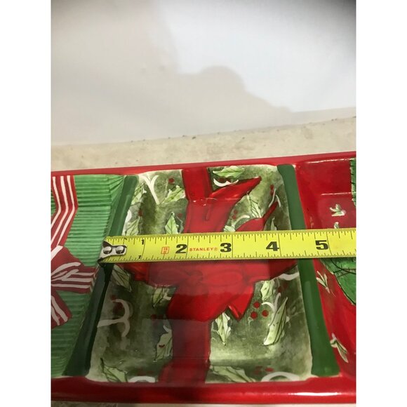 Oneida Ceramic Holiday Serving Tray Gift Box Design 4 Sections Red Green 18 X 6" - Picture 12 of 13